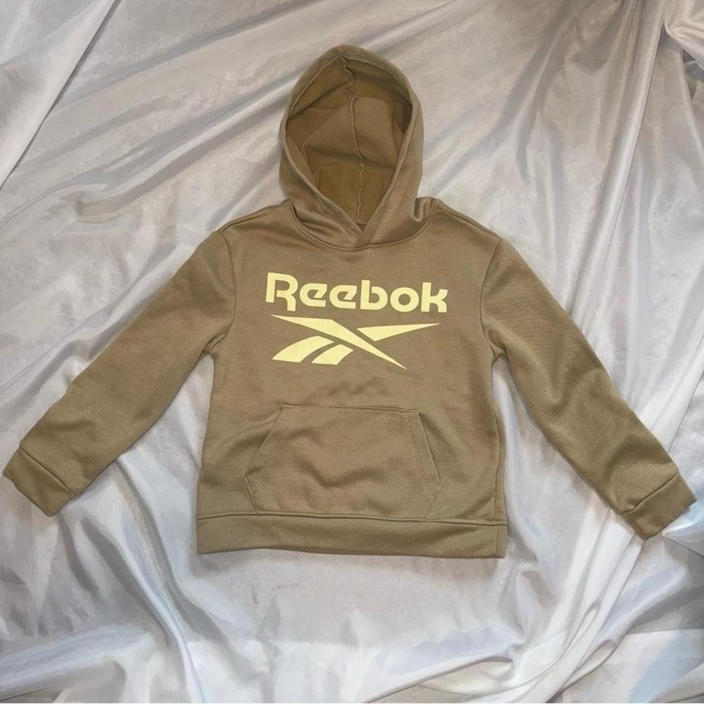 Reebok Tan Beige Khaki Boy Girl Unisex Long Sleeve‎ Hoodie Sweatshirt Child Sz 8